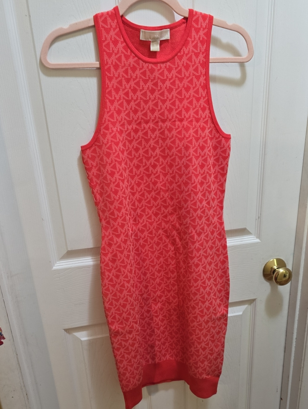 EUC Michael Kors Orange MK Logo Jacquard Knit Tank Dress Size Small